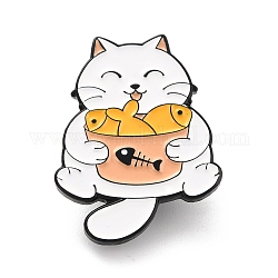 Katze mit Fisch-Emailnadel, süße Tierlegierung Emaille Brosche für Rucksackkleidung, Elektrophorese schwarz, weiß, 27.5x21x10.5 mm, Stift: 1 mm