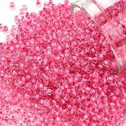 Toho perline rotonde, perline giapponesi, (1082) interno colore cristallo / rosa caldo foderato, 11/0, 2.2mm, Foro: 0.8 mm, circa 1103pcs/10g