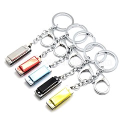 Porte-clés personnalisé en fer plaqué platine, alliage harmonicon pendentif porte-clés, avec fermoir pince de homard, couleur mixte, 125mm