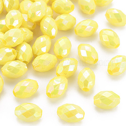 Abalorios acrílicos opacos, teñido, color de ab, facetados, oval, amarillo, 12x8mm, agujero: 2.5 mm, aproximamente 1120 unidades / 500 g