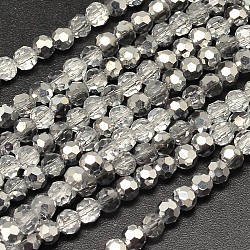Faceted(32 Facets) Round Half Plated Electroplate Glass Beads Strands, Silver Plated, 4mm, Hole: 1mm, about 100pcs/strand, 14.9 inch