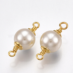 Brass Links connectors, with ABS Plastic Imitation Pearl, Round, Nickel Free, Real 18K Gold Plated, 23x12mm, Hole: 2mm