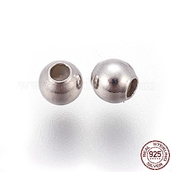 Rhodium Plated 925 Sterling Silver Stopper Beads, with Silicone inside, Platinum, 3.5x3mm, Hole: 0.5mm
