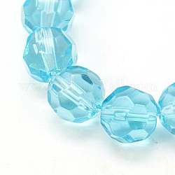 Glass Beads Strands, Faceted, Round, Sky Blue, 10mm, Hole: 1.5mm, about 13 inch/strand, about 34pcs/strand