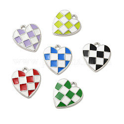 Alloy Enamel Pendants, Platinum, Heart with Tartan Pattern, Mixed Color, 17.5x16x2mm, Hole: 1.6mm