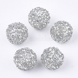 Acryl-Perlen, Glitzerperlen, mit Pailletten / Paillette, Runde, lichtgrau, 14x13 mm, Bohrung: 2 mm