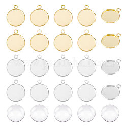 Unicraftale DIY Flat Round Blank Pendant Making Kit, Including 304 Stainless Steel Pendant Cabochon Settings, Glass Cabochons, Mixed Color, 56Pcs/box