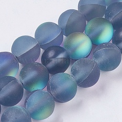 Chapelets de perles en pierre de lune synthétique, perles holographiques, ronde, mat, bleu acier, 10mm, Trou: 1mm, Environ 40 pcs/chapelet, 15.16 pouce (38.5 cm)