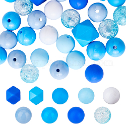 HOBBIESAY 60Pcs 9 Styles Loose Beads Blue White Silicone or Acrylic Spacer Beads Round Crackle Cube Beads Bulk Ball Opaque Beads for DIY Necklace Bracelet Jewelry Crafts, Hole 2-2.8mm