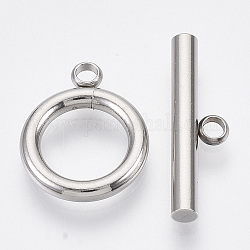 304 Edelstahl-Toggle-Haken, Ring, Edelstahl Farbe, Ring: 15x12x2 mm, Bohrung: 1.8 mm, Bar: 19x5.5x2.5 mm, Bohrung: 1.8 mm