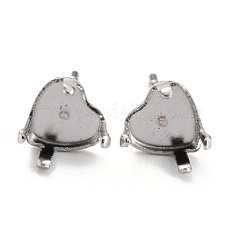 304 Stainless Steel Stud Earring Settings, Prong Earring Settings, Heart, Stainless Steel Color, Fit for 7mm Rhinestone, 6x6mm, Pin: 0.8mm