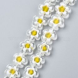 Handmade Millefiori Glass Bead Strands, Flower, White, 10~12x4mm, Hole: 1mm, about 35~38pcs/strand, 16 inch