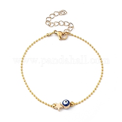 Bracelets de perles, avec perles étoiles en laiton et chaînes à billes, perles d'émail en alliage de mauvais œil, Fermoirs mousquetons en 304 acier inoxydable, or, 7-1/2 pouce (19 cm)