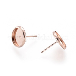 Accessoires des clous d'oreilles en 304 acier inoxydable, plat rond, or rose, Plateau: 10 mm, 12mm, pin: 0.8 mm
