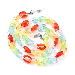 Chaînes de lunettes à bandoulière, avec chaînes de câble en acrylique transparent, 304 fermoirs à pince de homard en acier inoxydable et embouts de boucle en caoutchouc, colorées, 26.97 pouce (68.5 cm)