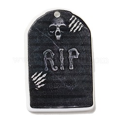 Pendentifs acryliques opaques sur le thème d'Halloween, breloques de pierre tombale, noir, 37.5~38x23.5~25.5x2mm, Trou: 2mm
