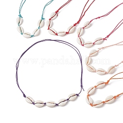 6 set di collane di perline di conchiglia di ciprea naturale di 6 colori per donna, collane regolabili in cordoncino di cotone cerato, colore misto, 19.69~31.50 pollice (50~80 cm), 1pc / color