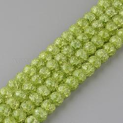 Chapelets de perles en quartz craquelé synthétique, ronde, teinte, vert jaune, 8mm, Trou: 1mm, Environ 50 pcs/chapelet, 15.7 pouce