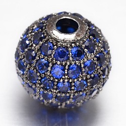 Cz Messing Micro Pave Zirkonia runde Perlen, Metallgrau, 10 mm, Bohrung: 2 mm