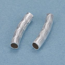 Brass Tube Beads, Long-Lasting Plated, Curved Beads, Textured Tube, 925 Sterling Silver Plated, 15x3mm, Hole: 2mm