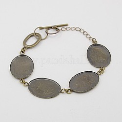 Brass Bracelet Makings, Nickel Free, Antique Bronze, 220mm, Tray: 18x25mm