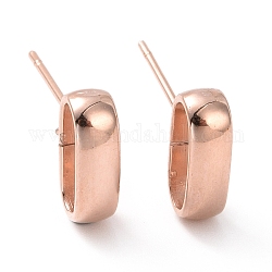 Accessoires de puces d'oreilles en 201 acier inoxydable, avec boucle horizontale et 316 goupille en acier inoxydable, ovale, Véritable plaqué or rose, 10x3.5mm, Trou: 2.5mm, pin: 0.7 mm