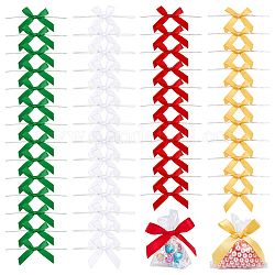 CHGCRAFT 120Pcs 4 Colors Polyester Bowknot, with Iron Wire Twist Ties, for DIY Gift Wrap Wedding Candy Party Decoration, Mixed Color, 150mm, 30pcs/color