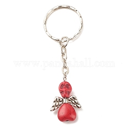 Dyed Synthetic Turquoise Keychains, with CCB Plastic Beads and Iron Split Key Rings, Angel, Red, 8cm
