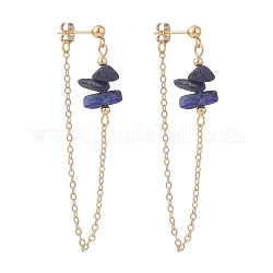 Aretes colgantes de perlas de chip de lapislázuli natural para mujer, pendientes con colgante de cadena, oro, 65x2mm, pin: 0.7 mm