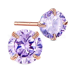SHEGRACE 925 Sterling Silver Ear Studs, with AAA Cubic Zirconia, Medium Orchid, 7mm