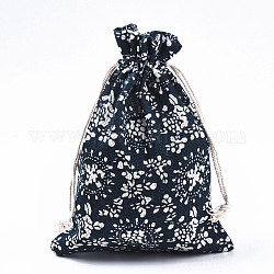 Pochettes imprimées en polycoton (coton polyester), sacs à cordonnet, bleu de Prusse, Motif floral, 17.5~18x12.7~13 cm