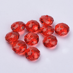 Transparente Acryl Perlen, facettiert, Rondell, rot, 22x15 mm, Bohrung: 3 mm, ca. 135 Stk. / 500 g