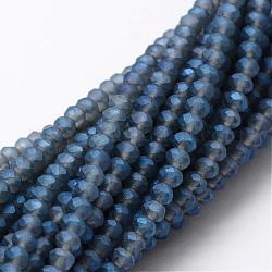 Brins de perles de verre rondelles facettées plaquées arc-en-ciel, mat, bleu marine, 4~4.5x3~3.5mm, Trou: 0.8mm, Environ 150 pcs/chapelet, 15.1 pouce