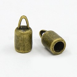 Tibetan Style Alloy Cord Ends, Lead Free and Cadmium Free, Column, Antique Bronze, 14x6.5mm, Hole: 4mm, Inner Diameter: 4~5mm