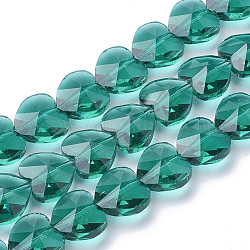 Perle di vetro trasparente, sfaccettato, cuore, verde mare chiaro, 10x10x6.5mm, Foro: 1 mm