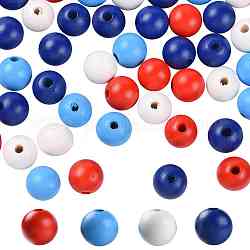 160 pcs 4 couleurs 4 juillet fête de l'indépendance américaine perles rondes en bois naturel peint, perles en vrac pour la fabrication de bijoux et la décoration intérieure, avec emballage sous vide étanche, bleu & rouge & blanc & bleu dodger, 16mm, Trou: 4mm, 40 pcs / couleur