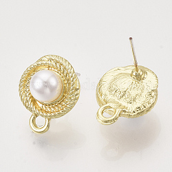 Accessoires de clous d'oreilles en alliage, avec abs en plastique imitation perle, avec boucle, or clair, 17.5x14mm, Trou: 2mm, pin: 0.6 mm