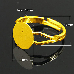Componentes de anillo de latón, fornituras de anillo almohadilla, ajustable, dorado, 18 mm de diámetro interior, Bandeja: 10 mm