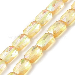 Transparentes cuentas de vidrio electroplate hebras, arco iris chapado, facetados, Rectángulo, amarillo champagne, 9x6x4mm, agujero: 1.2 mm, aproximamente 72 pcs / cadena, 25.98'' (66 cm)