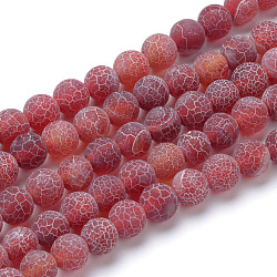 Filamenti di perline naturali e tinti crackle agata, stile smerigliato, tondo, rosso scuro, 8mm, Foro: 1 mm, circa 48pcs/filo, 14 pollice