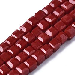 Opachi fili di perline di vetro solido, cubo, rosso scuro, 3x3x3mm, Foro: 0.5 mm, circa 100pcs/filo, 11.6 pollice