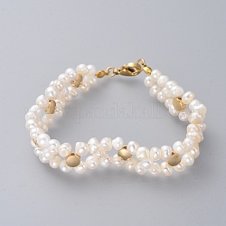 Perlen Armbänder, mit natürlichen Perlen, Messing Asvielfältigese Zubehör, echtes 18k vergoldet, 7-1/4 Zoll (18.5 cm), 13 mm