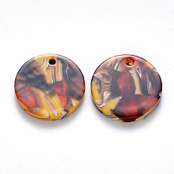 Cellulose Acetate(Resin) Pendants, Flat Round, Colorful, 15.5x2.5mm, Hole: 1.5mm