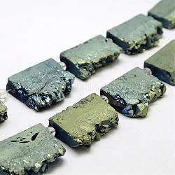 Гальванические натуральный druzy кристалл бисер пряди, плоские бусины для плит, самородки, окрашенные, зеленый покрытием, 35~37x23~42x8~9 мм, отверстие : 2~2.5 мм, около 5 шт / нитка, 8.07 дюйм ~ 8.26 дюйма (20.5~21 см)