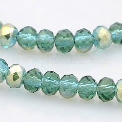 Half Rainbow Plated Faceted Rondelle Glass Beads Strands, Light Sea Green, 3.5x2.5mm, Hole: 1mm, about 100pcs/strand, 10 inch
