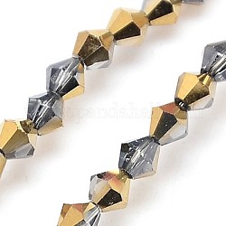Chapelets de perles en verre électroplaqué, la moitié plaqué or, facette, Toupie, or, 3x3mm, Trou: 1mm, Environ 128~135 pcs/chapelet, 13.8 pouce