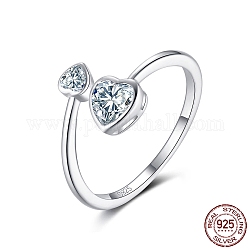 925 кольцо на палец из стерлингового серебра, Кольцо-манжета с двойным сердцем и цирконием для женщин, со штампом s925, прозрачные, 1.5~10 мм, размер США 8 1/2 (18.5 мм)