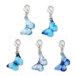 Butterfly Alloy Enamel Pendant Decorations, with Zinc Alloy Lobster Claw Clasps, Mixed Color, 34mm