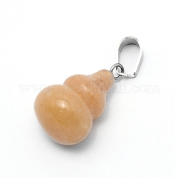 Natural Yellow Jade Pendants, with Platinum Plated Brass Bails, Gourd, 22.5x13mm, Hole: 4x7.5mm