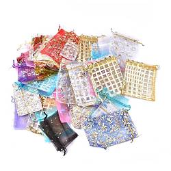 Sacchetti in organza stampata con coulisse, sacchetti per gioielli, sacchetti regalo, rettangolo, colore misto, 7.3~30x5.5~21.5cm